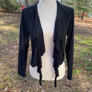 SYMPLI SWEATER CARDIGAN SHORT JERSEY FABRIC JACKET BLACK RUFFLE OPEN SIZE 6